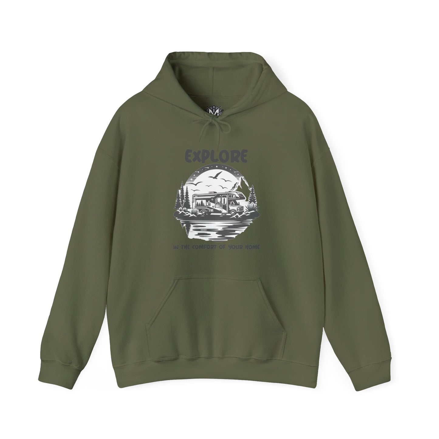 Explore In The Comfort Of Your Home Unisex RV Road Trip Adventure Graphic Hoodie