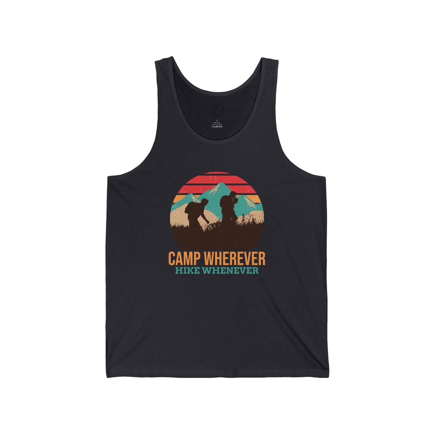 Camp Whenever, Hike Wherever Mens Camping Outdoor Adventure Graphic Tank