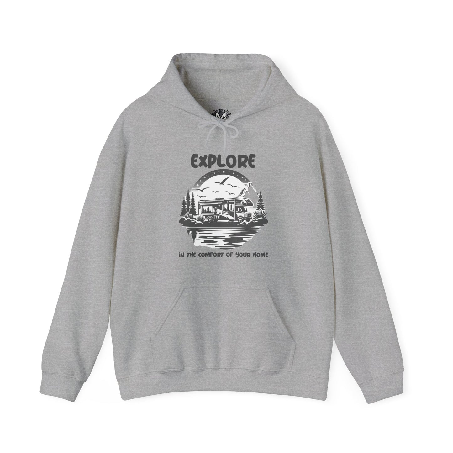 Explore In The Comfort Of Your Home Unisex RV Road Trip Adventure Graphic Hoodie