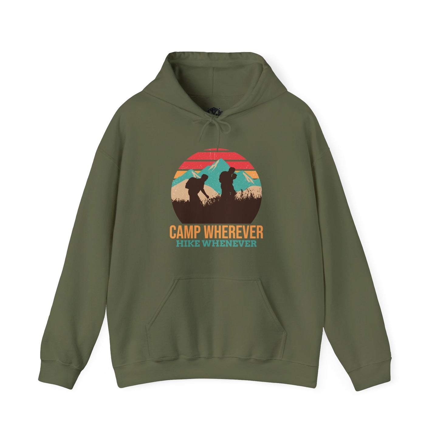 Camp Whenever, Hike Wherever Unisex Camping Outdoor Adventure Graphic Hoodie