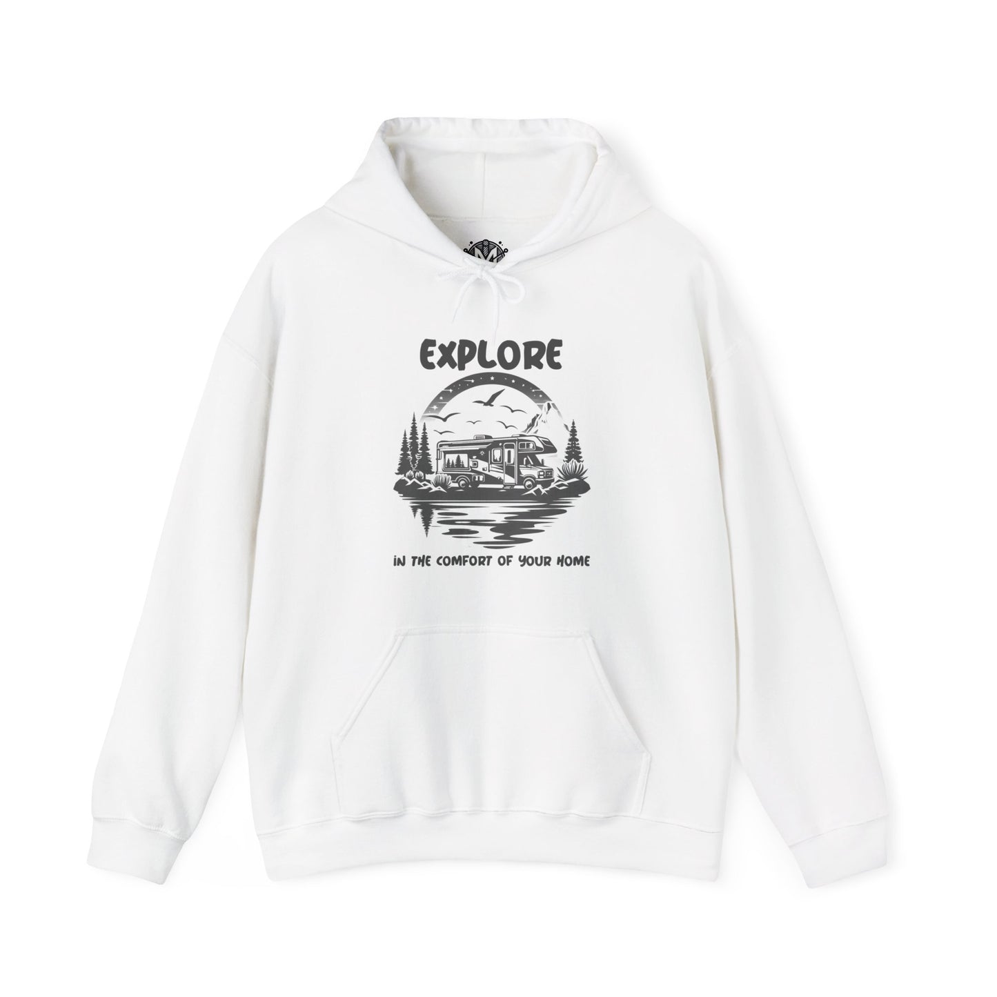 Explore In The Comfort Of Your Home Unisex RV Road Trip Adventure Graphic Hoodie