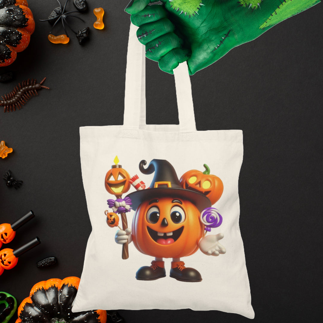 Cute Pumpkin Halloween Trick or Treat Reusable Tote Bag