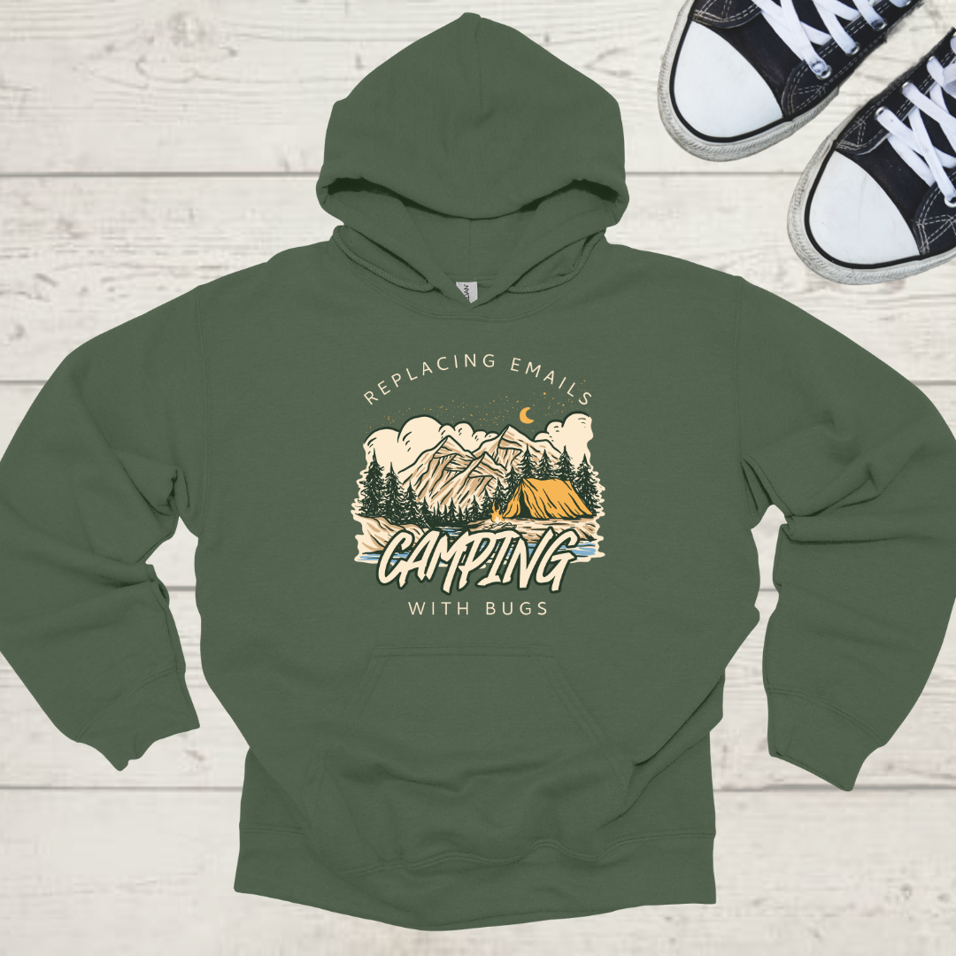 Replacing Emails With Bugs Unisex Camping Outdoor Adventure Graphic Hoodie