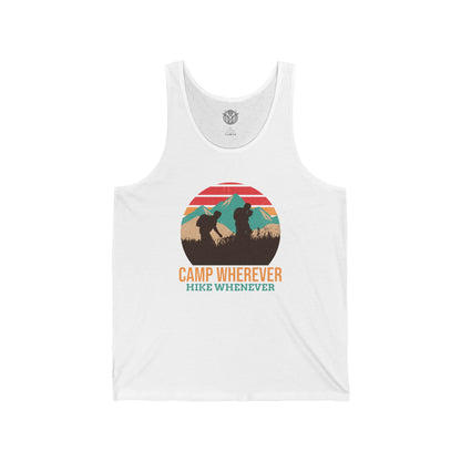 Camp Whenever, Hike Wherever Mens Camping Outdoor Adventure Graphic Tank