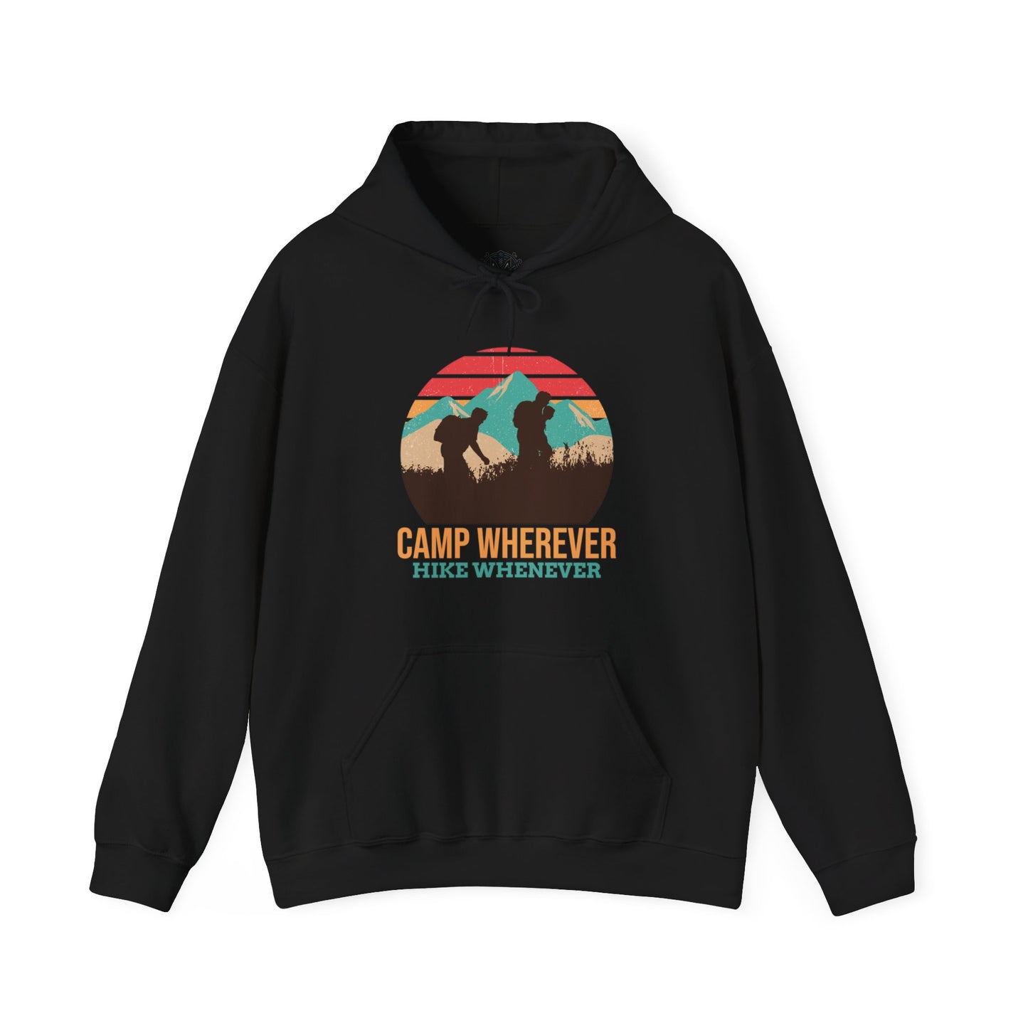 Camp Whenever, Hike Wherever Unisex Camping Outdoor Adventure Graphic Hoodie