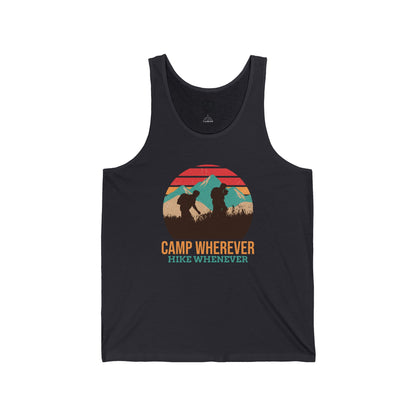 Camp Whenever, Hike Wherever Mens Camping Outdoor Adventure Graphic Tank