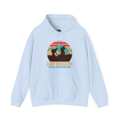 Camp Whenever, Hike Wherever Unisex Camping Outdoor Adventure Graphic Hoodie