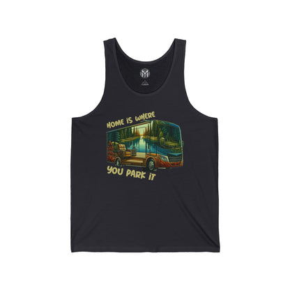 Home is Where You Park It Mens RV Road Trip Adventure Graphic Tank