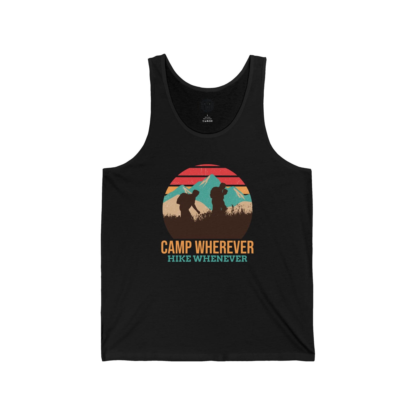 Camp Whenever, Hike Wherever Mens Camping Outdoor Adventure Graphic Tank
