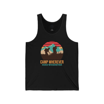 Camp Whenever, Hike Wherever Mens Camping Outdoor Adventure Graphic Tank