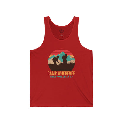 Camp Whenever, Hike Wherever Mens Camping Outdoor Adventure Graphic Tank