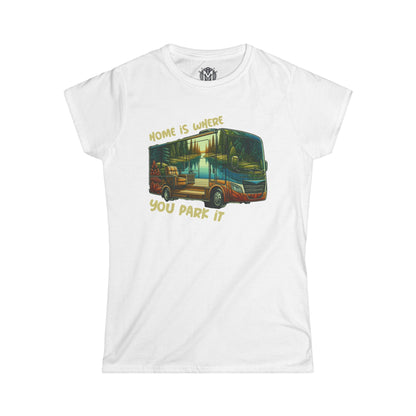 Home is Where You Park It Womens RV Road Trip Adventure Graphic Tee