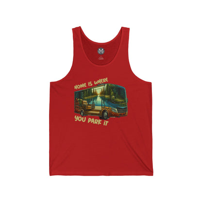 Home is Where You Park It Mens RV Road Trip Adventure Graphic Tank