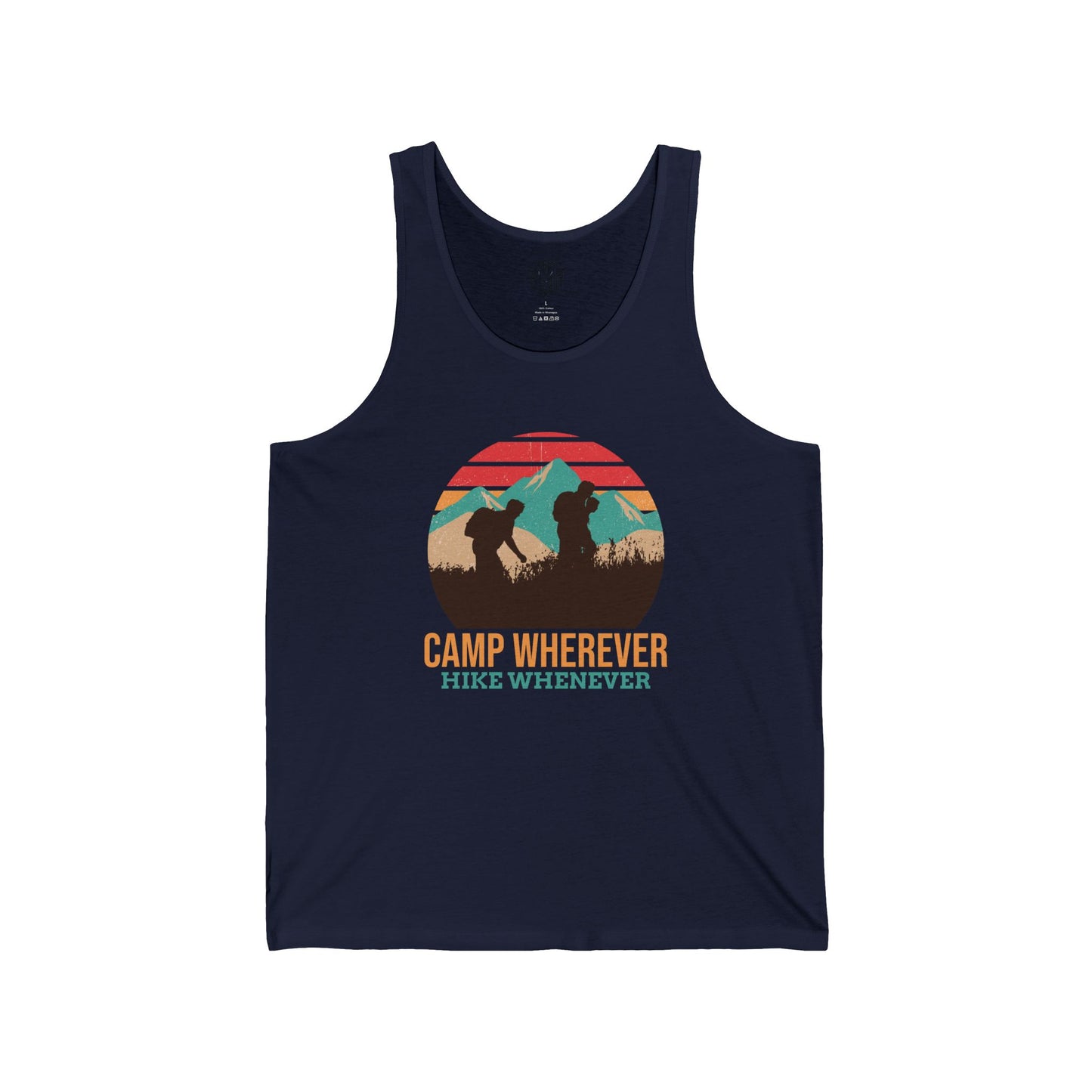 Camp Whenever, Hike Wherever Mens Camping Outdoor Adventure Graphic Tank