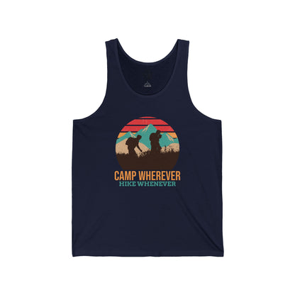 Camp Whenever, Hike Wherever Mens Camping Outdoor Adventure Graphic Tank