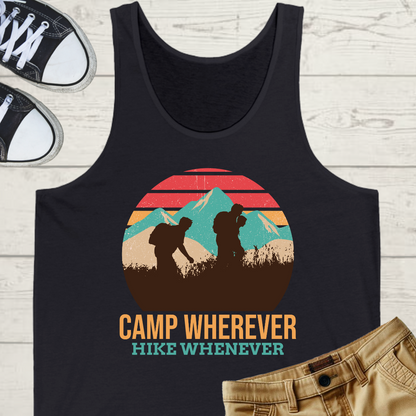 Camp Whenever, Hike Wherever Mens Camping Outdoor Adventure Graphic Tank