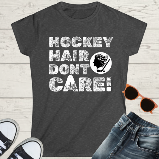 Hockey Hair Don’t Care Womens Hockey Graphic Tee