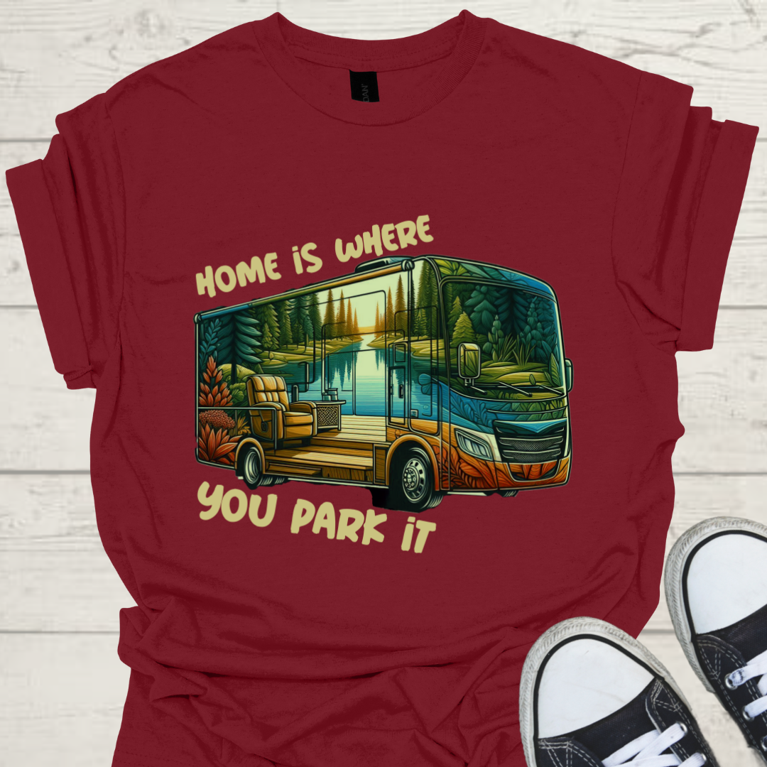Home Is Where You Park It Mens RV Road Trip Adventure Graphic Tee