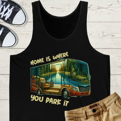 Home is Where You Park It Mens RV Road Trip Adventure Graphic Tank