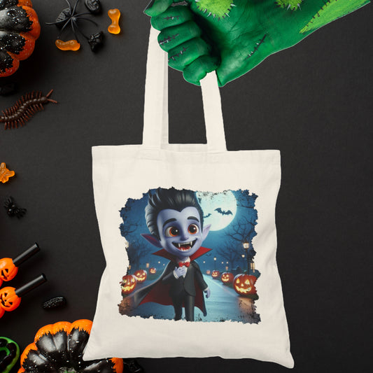 Spooky Vampire Halloween Trick or Treat Reusable Tote Bag