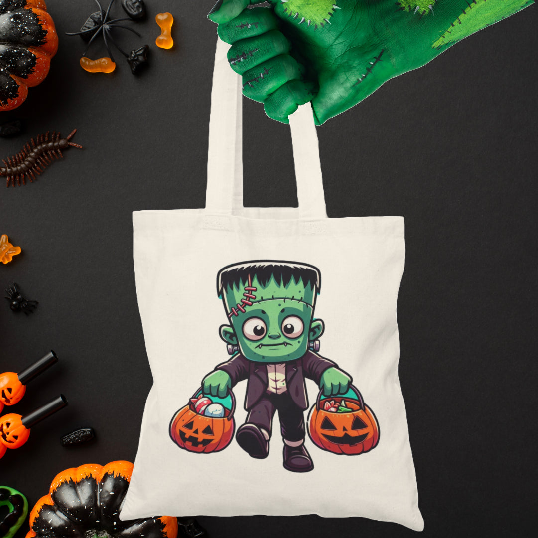 Fun Frankenstein Halloween Trick or Treat Reusable Tote Bag