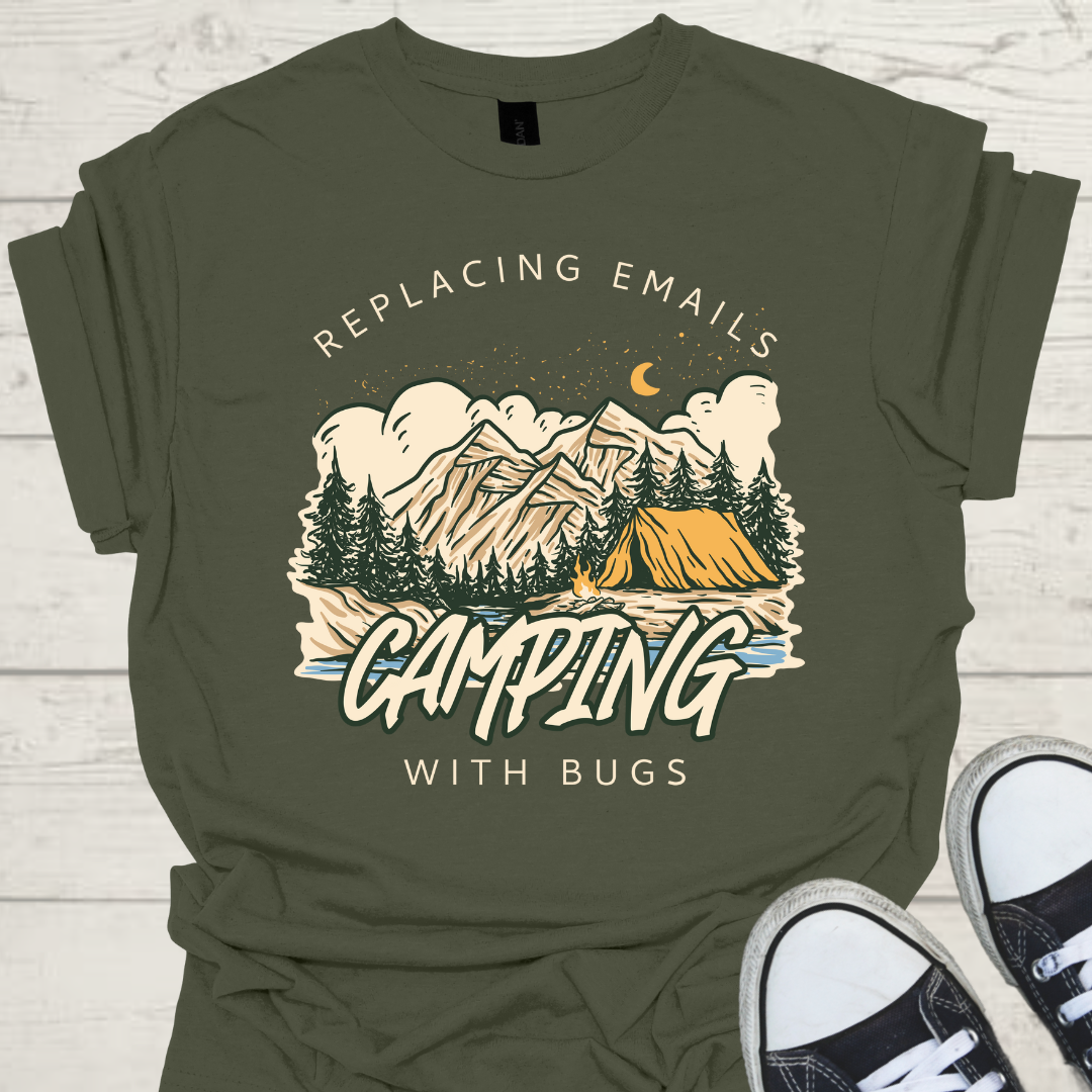 Replacing Emails with Bugs Mens Camping Outdoor Adventure Graphic Tee