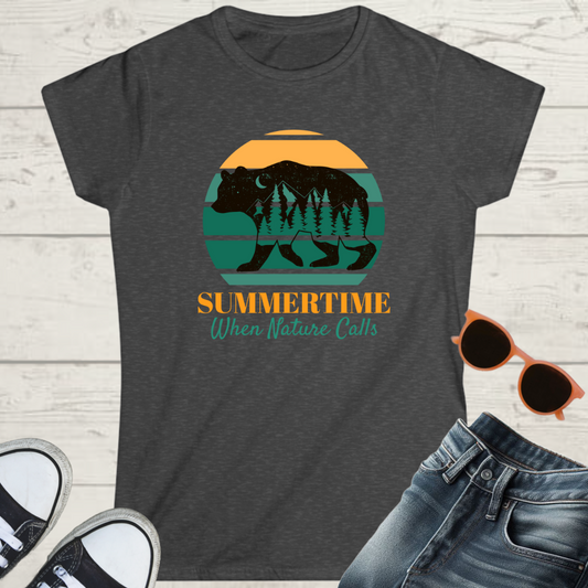 Summertime When Nature Calls Womens Camping Outdoor Adventure Graphic Tee