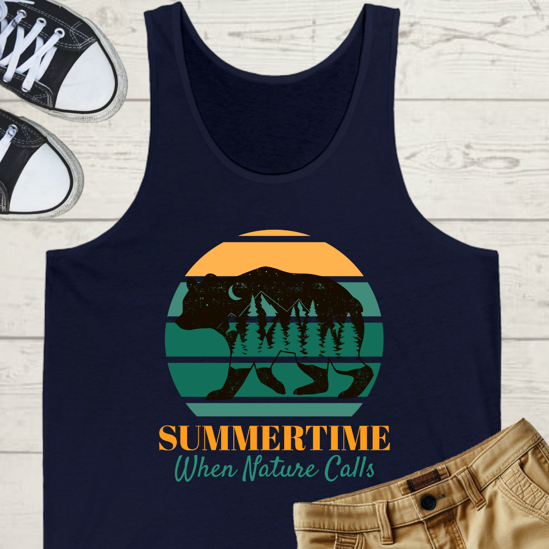 Summertime, When Nature Calls Mens Camping Outdoor Adventure Graphic Tank