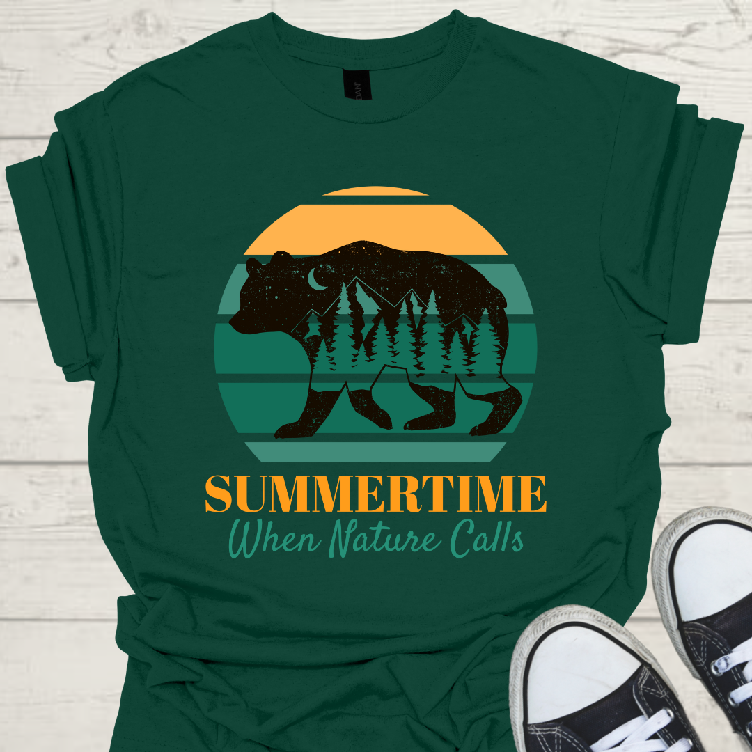 Summertime When Nature Calls Mens Camping Outdoor Adventure Graphic Tee