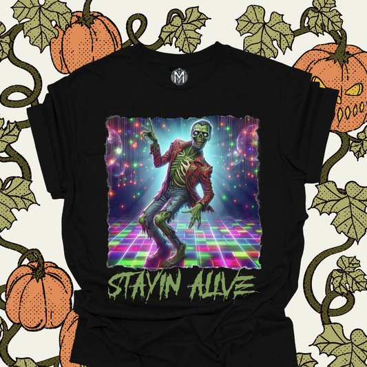 Stayin' Alive Zombie Halloween Women's Graphic Tee